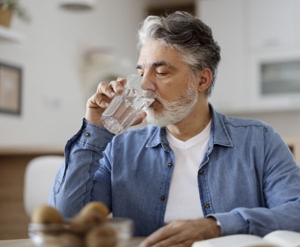 Person trinkt ein Glas Wasser